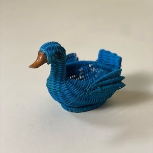 Vintage blue wicker duck basket